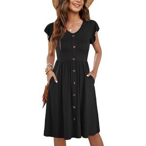 Dresses for Women 2024 V Neck Swing Flowy Summer Ruffle Sleeve Midi Dresses